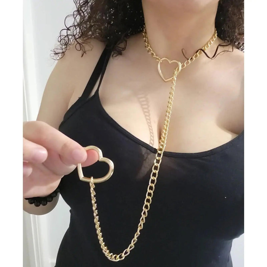 Adjustable Heart O - Ring Punk Rock Cuban Chain Necklace – Lariat Y - Style Necklace with Key & Heart Lock Pendant - Pimp Up ™️